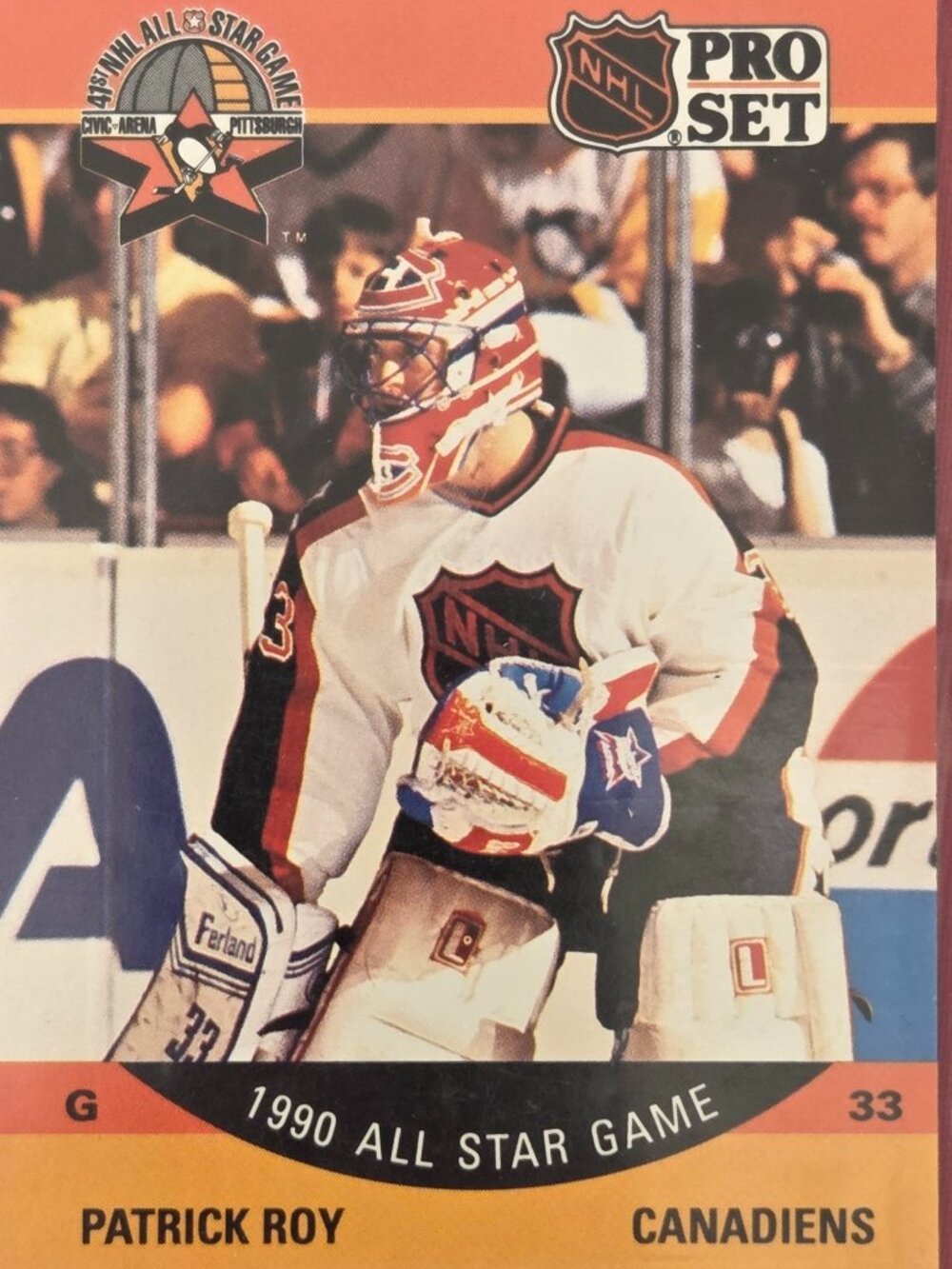 1990 NHL PRO SET, PATRICK ROY, 1990 ALL STAR HOCKEY GAME, HOCKEY CARD, STILL SEA